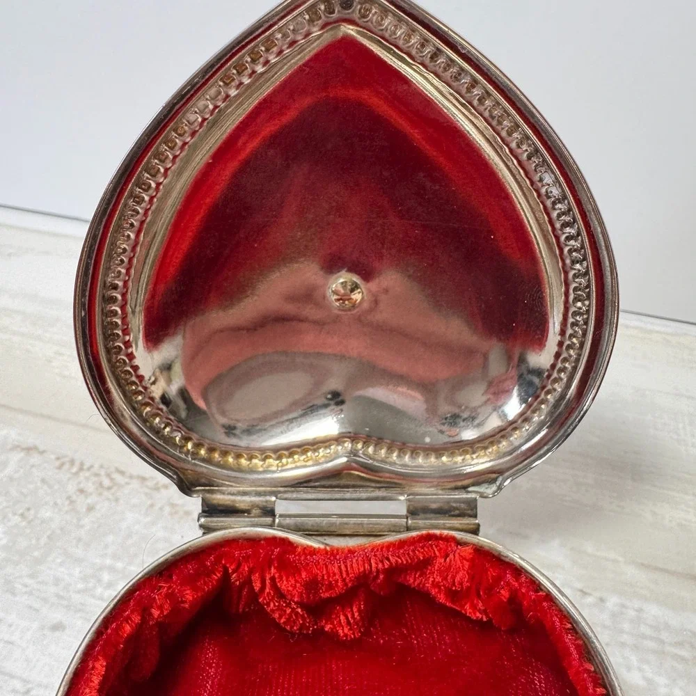 Vintage Silver Plate Heart-Shaped Velvet-Lined Trinket Box
